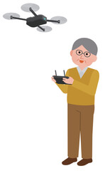 ドローンを操作する高齢男性２　イラスト