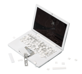 Smashed broken plastic laptop