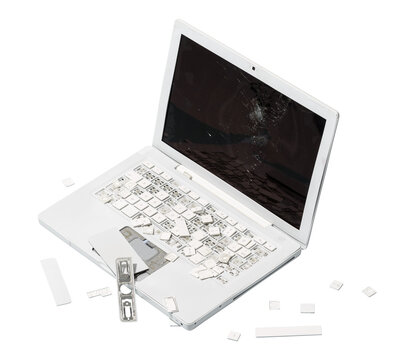 Smashed broken plastic laptop