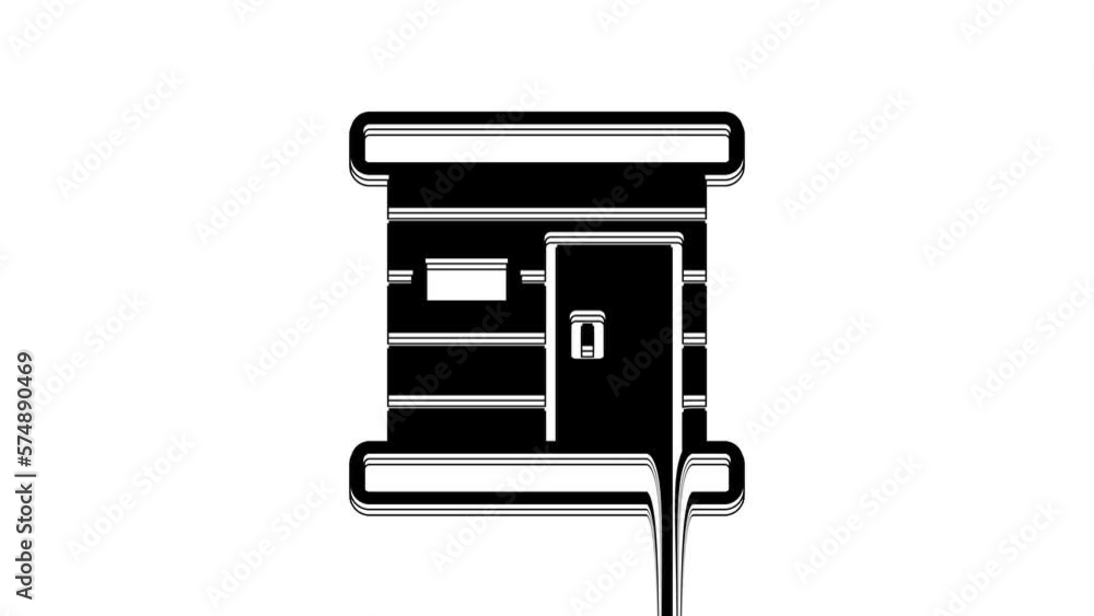 Sticker Black Sauna wooden bathhouse icon isolated on white background. Heat spa relaxation therapy bath and hot steam healthcare, relax therapy. 4K Video motion graphic animation