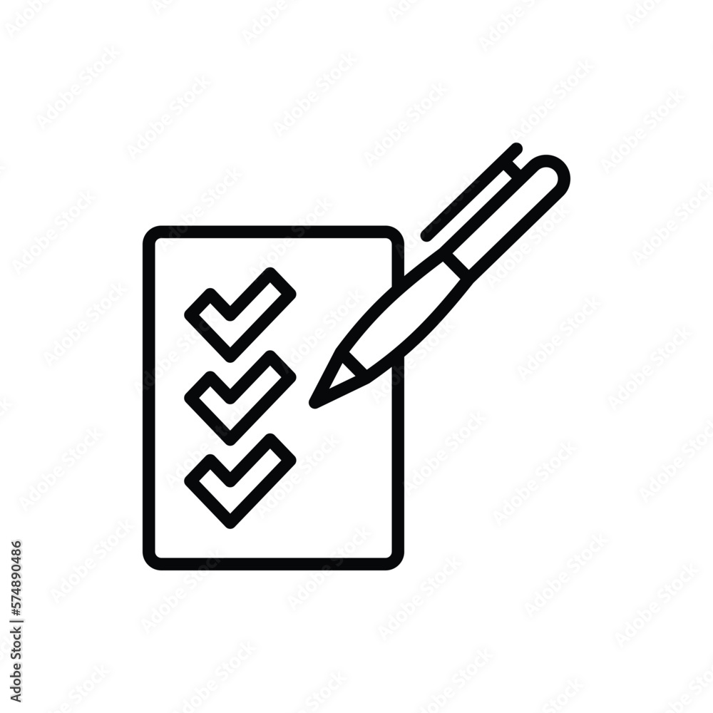 Aufkleber document checked thin line icon: paper sheet with check marks and pen. modern vector illustration.