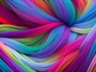 threads of yarn as an abstract background, close-up, multi-colored threads of colored delicate rainbow yarn Generative AI