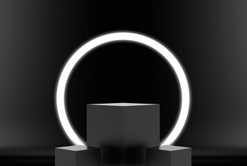 3D empty illuminated square podium for product or fashion presentation