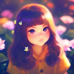 portrait of a cute and beautiful girl, oil painting, AI Generated 
