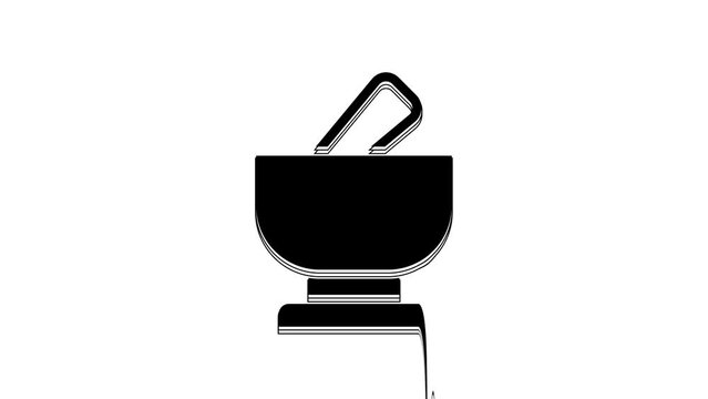 Black Mortar and pestle icon isolated on white background. 4K Video motion graphic animation