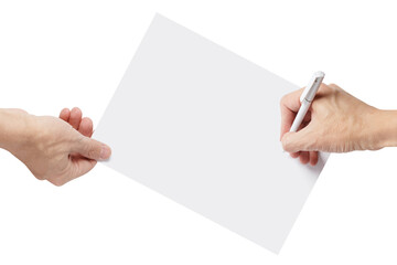 Hand signing paper document, cut out