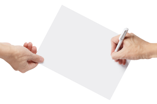 Hand signing paper document, cut out