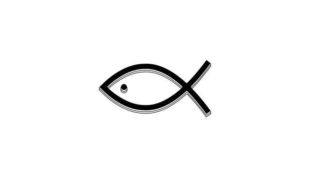 Black Christian fish symbol icon isolated on white background. Jesus fish symbol. 4K Video motion graphic animation