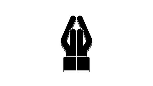 Black Hands in praying position icon isolated on white background. Prayer to god with faith and hope. 4K Video motion graphic animation