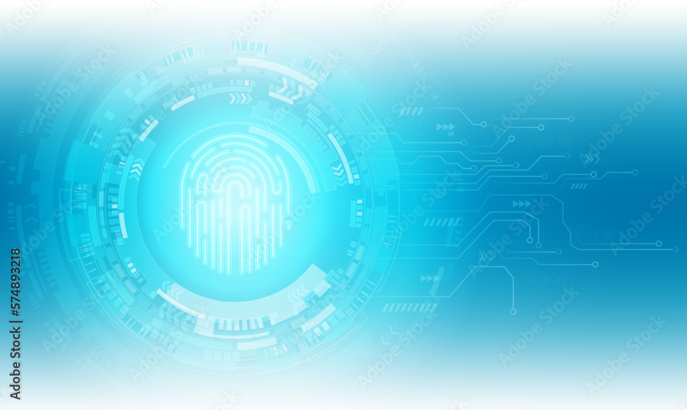 Poster fingerprint scanner icon and round button with metallic background.vector illustration