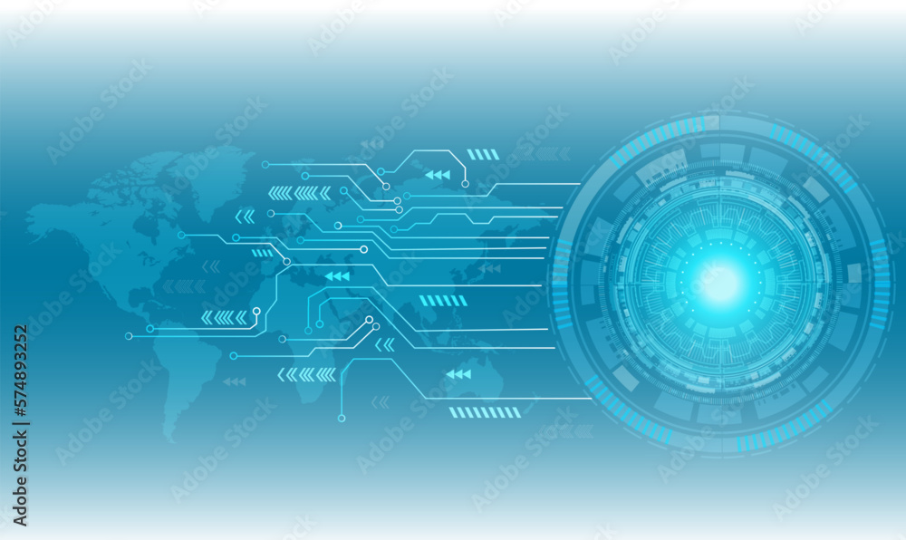 Poster abstract blue computer technology background with circuit board and circle tech.vector illustration