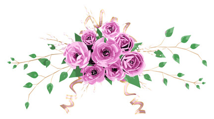 Obraz na płótnie Canvas Pink rose watercolor floral arrangement bouquet isolated on white background.Design for elements.
