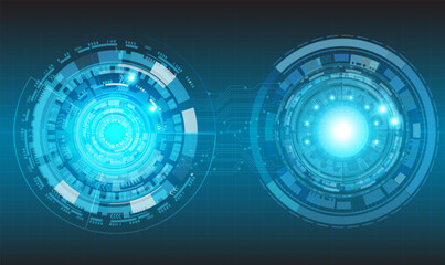 Abstract blue computer technology background with circuit board and  circle tech.Vector illustration