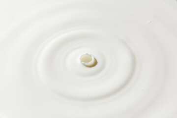 Milk circles ripple, splash waves from top view of water droplets background.