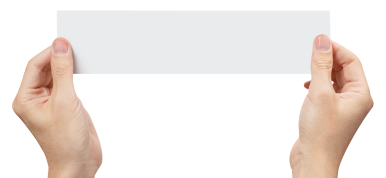 Hands holding a narrow piece of paper, cut out