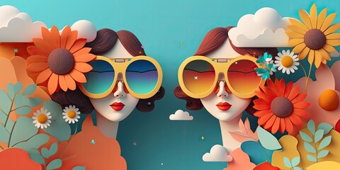 Friendship day and womans day background , flowers and glasses, International Woman's day, papercut illustration, style glasses HD wallpaper