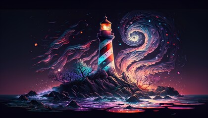 Lighthouse, symbol of vision and guidance, coastal landscape. Generative AI
