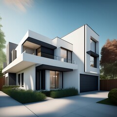 A 3D Render of a Modern House with Clean Lines and Sleek Design - Digital Art/Architecture.Generated AI
