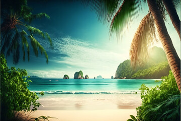 Plakat Perfect tropical beach landscape, nature, sea & ocean, Generative AI