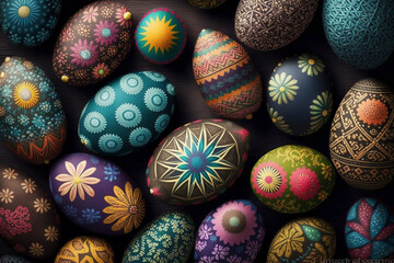 Up Close and Personal with Beautifully Painted Easter Eggs in Floral Motifs - Generative Ai