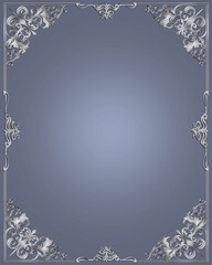 Silver border vintage ornament on grey background.