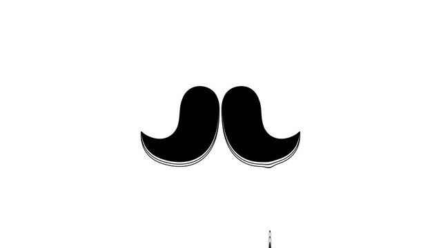 Black Mustache icon isolated on white background. Barbershop symbol. Facial hair style. 4K Video motion graphic animation