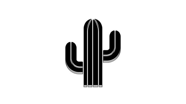 Black Cactus icon isolated on white background. 4K Video motion graphic animation