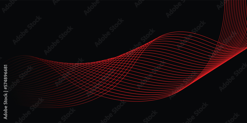 Wall mural Black background and red line wave 