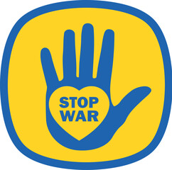 Stop war in Ukraine hand holding heart of Ukraine. Vector