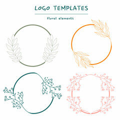 Flourish laurel wreaths for wedding invitation cards and your designs. Logo templates. Set of hand-drawn botanical wreaths.