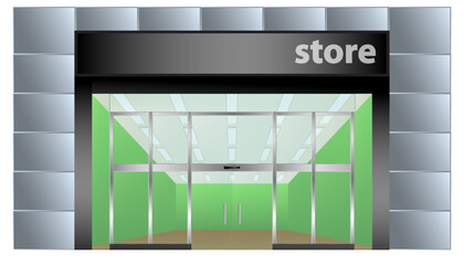 modern shop facade building with glass door isolated - 3d illustration