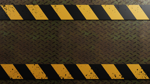 3D rendering of Yellow and black stripe line tape for warning of dangerous area, Can be used as a background