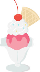 Ice cream sundae strawberry flat illustration