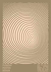 Geometrical Poster Design with Optical Illusion Effect.  Modern Psychedelic Cover Page Collection. Brown Wave Lines Background. Fluid Stripes Art. Swiss Design. Vector Illustration for PLacard.