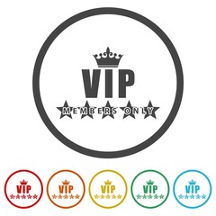 VIP Very Important Person icons in color circle buttons