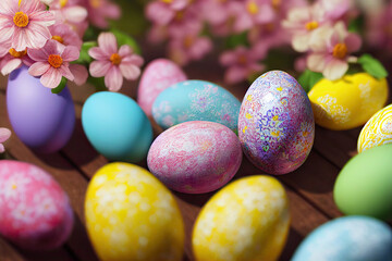 Obraz na płótnie Canvas Easter eggs in a basket generative AI