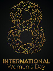 8th march international Happy women's day Golden calligraphy design banner