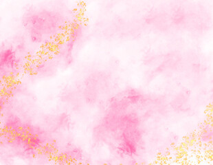 Pink watercolor backgrounds splash with some golden glitter on it.