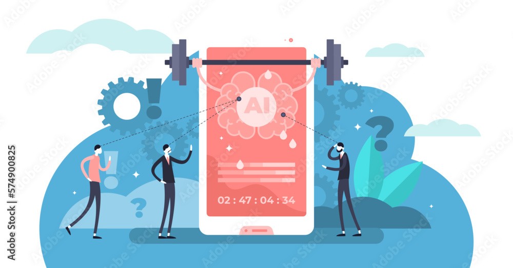 Aufkleber data feeding illustration, transparent background. flat tiny ai information sharing persons concept.