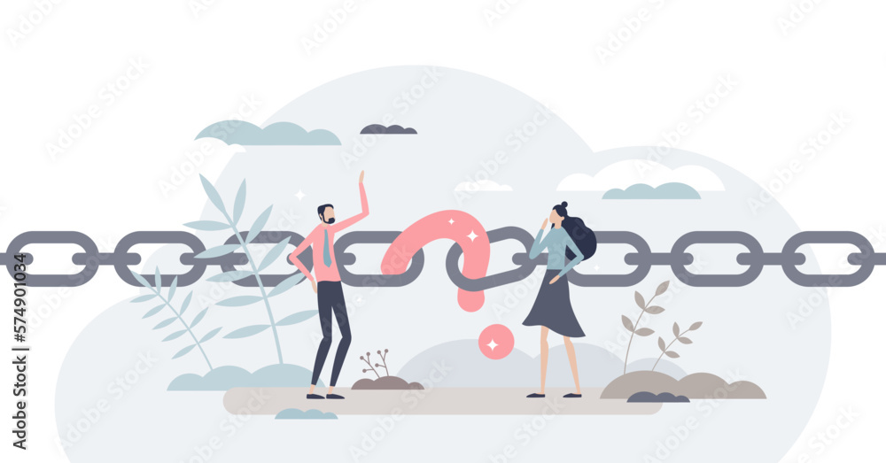 Poster missing link and incomplete connection for business flow tiny person concept, transparent background