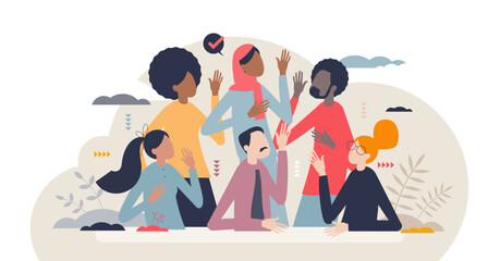 Multiculturalism and different racial diversity society tiny person concept, transparent background. Community with various culture and race differences illustration. - obrazy, fototapety, plakaty