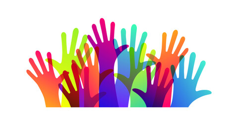 Many hands up icon over white illustration
