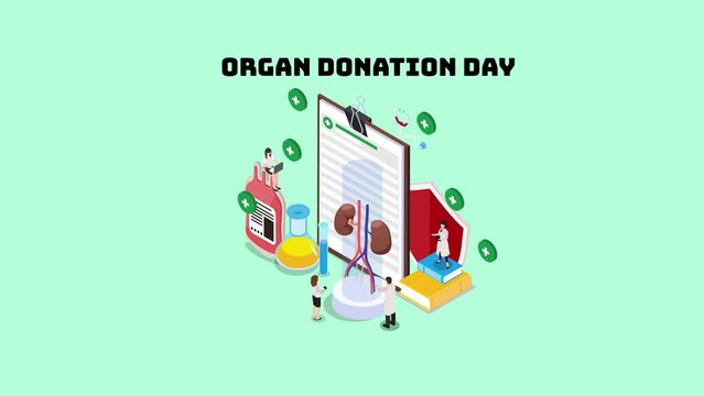 World Organ Donation Day with Kidneys for transplantation 3d animation in 4K UHD 3840x2160