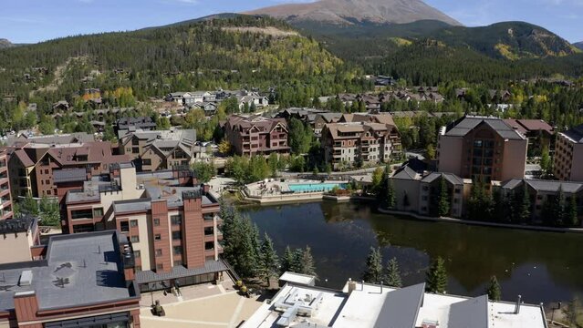 Aerial view around the Maggie Pond, sunny, autumn day in Colorado, USA