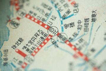 Location of Taipei city in Japanese Kanji, translate English as “ Taipei” in the marking of square, retro old map before World War II
