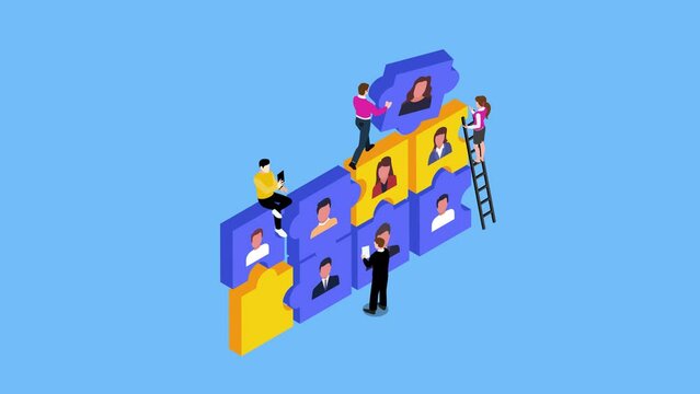 Company is looking for the right employees to work together solving problem 3d animation in 4K UHD 3840x2160