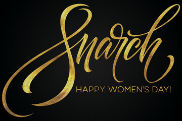 8th march Happy women's day Golden calligraphy design banner