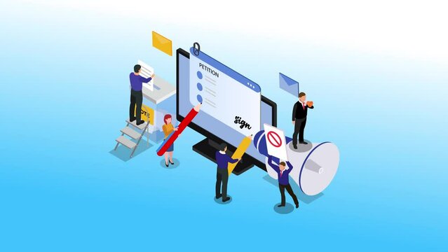 People signing and spreading petition or complaint 3d animation in 4K UHD 3840x2160