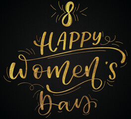 Fototapeta na wymiar 8 march, Happy women's day Golden calligraphy design banner