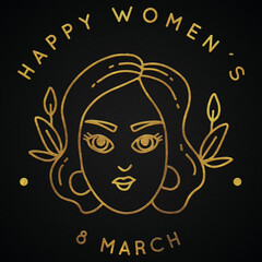 Happy women's day, 8th march  Golden calligraphy design banner